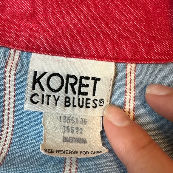 Koret City Blues Vintage 90s Striped Denim Bomber Jacket Blue Red White Medium - Picture 2 of 8